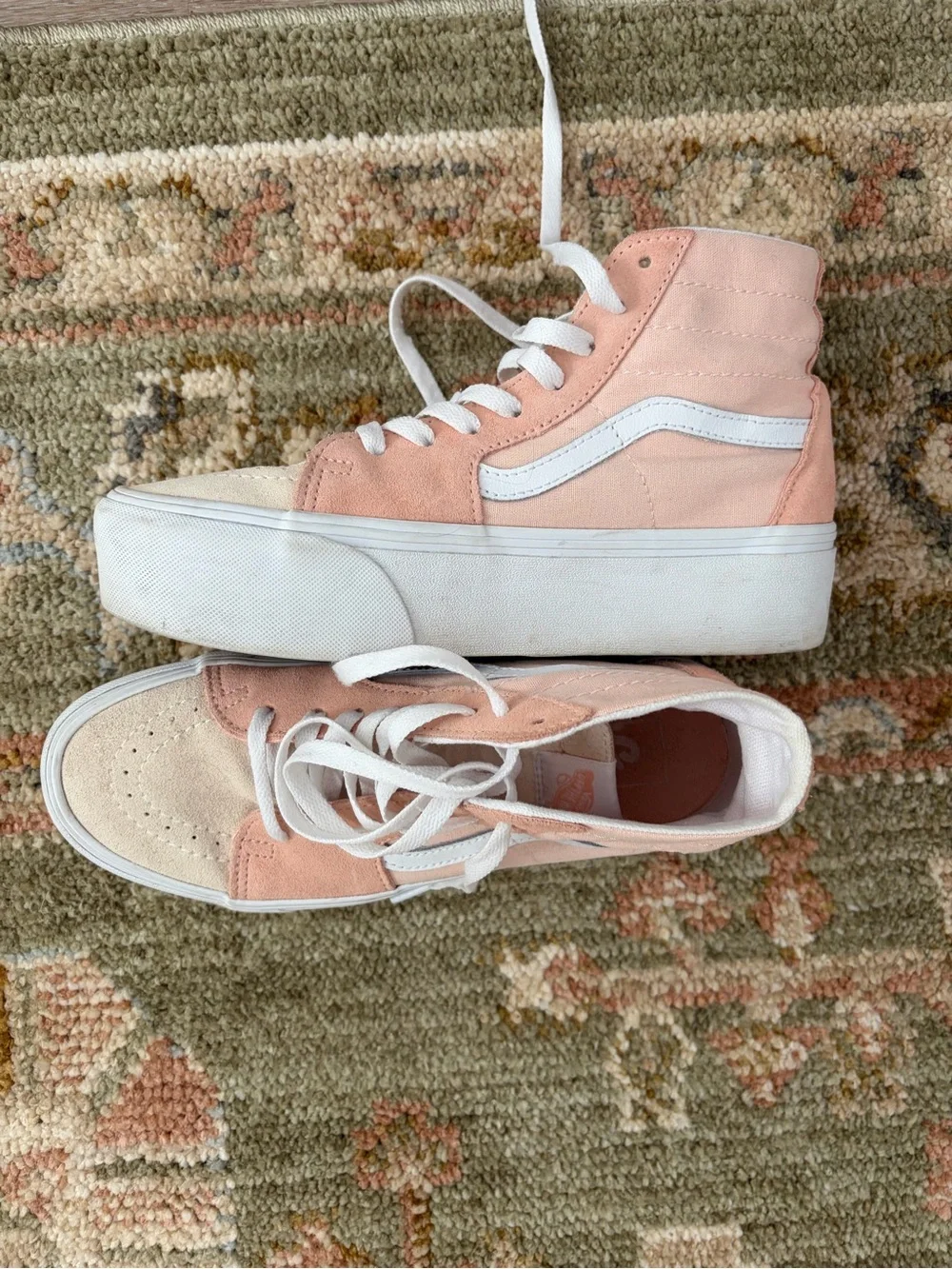 Vans Women's Platform Lace-Up Sneakers in Blush and Cream